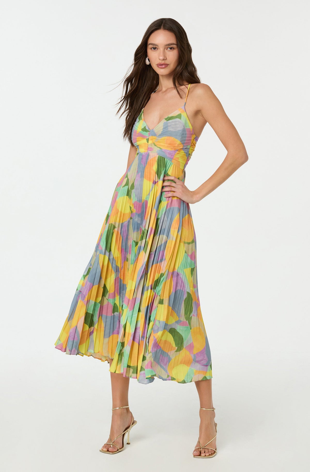 Lisa – Vestido largo plisado con estampado floral