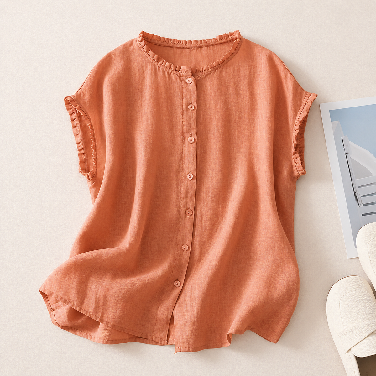 Ines - Blusa de Lino con Encaje para Mujer