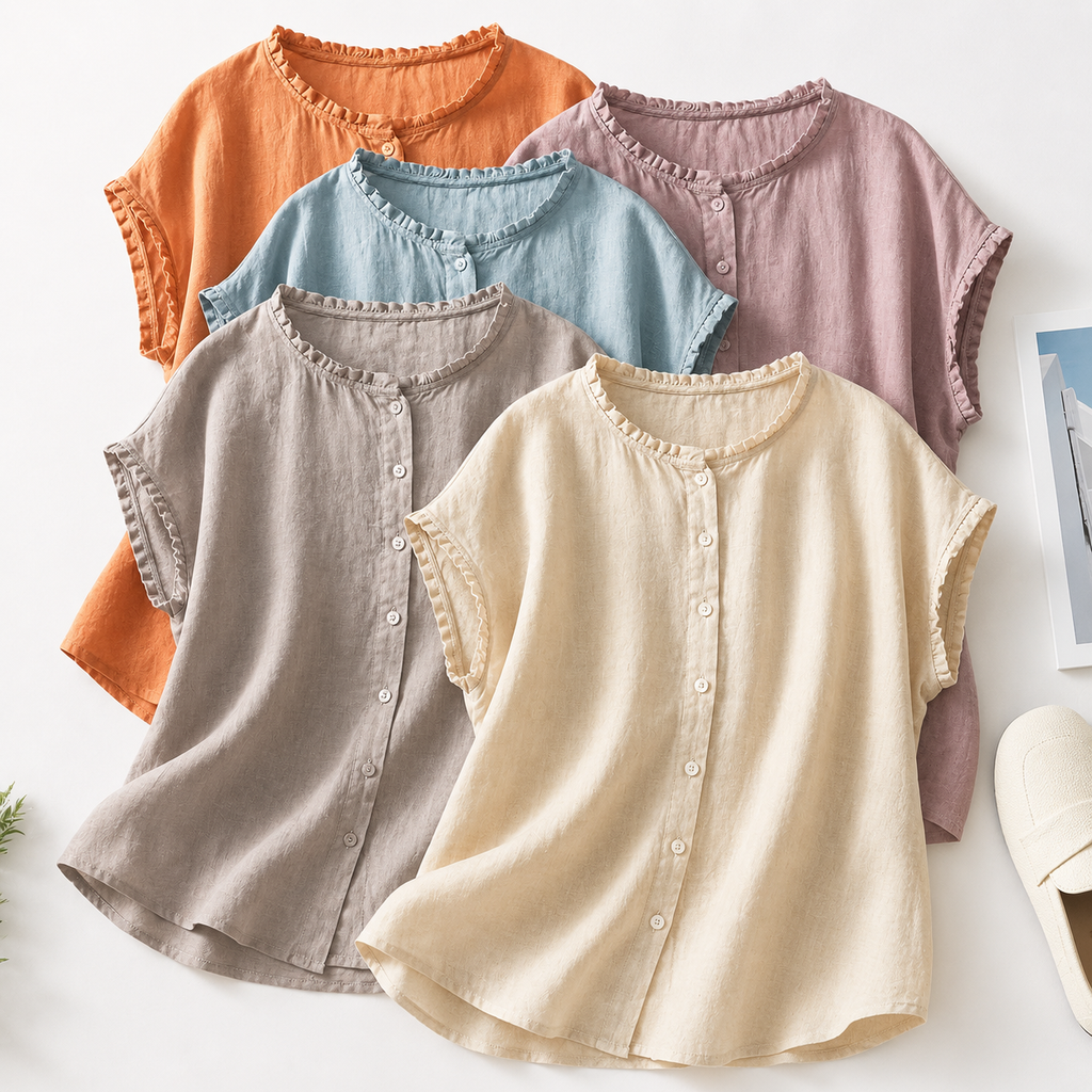 Ines - Blusa de Lino con Encaje para Mujer