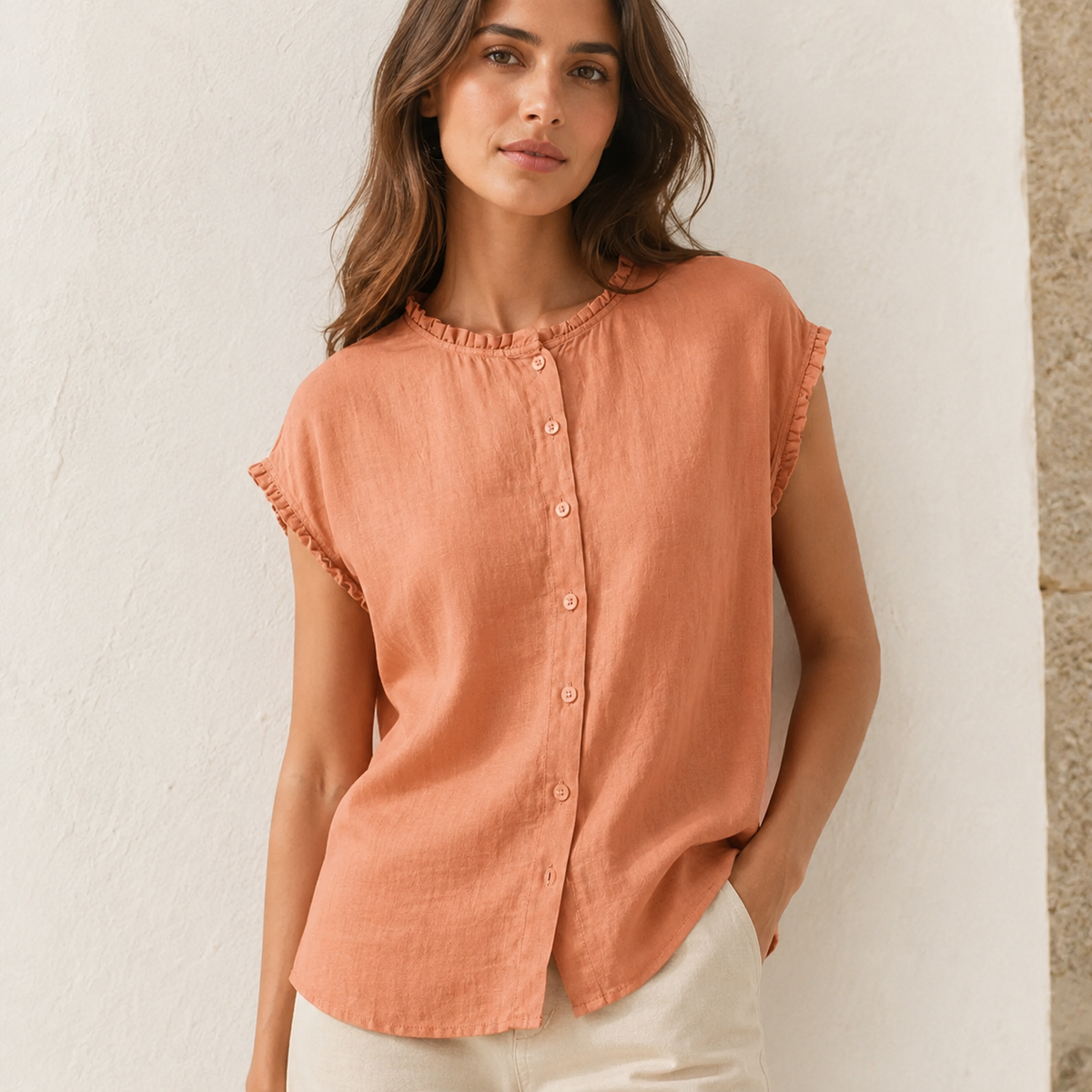 Ines - Blusa de Lino con Encaje para Mujer