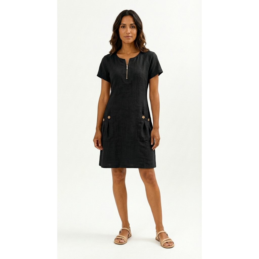Lucía - Vestido de manga corta premium con cremallera para Mujer