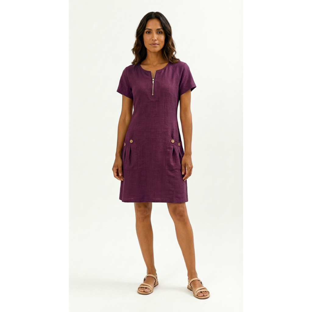 Lucía - Vestido de manga corta premium con cremallera para Mujer