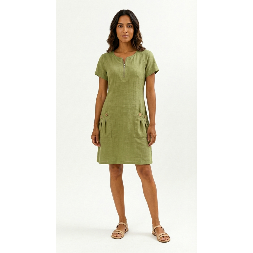 Lucía - Vestido de manga corta premium con cremallera para Mujer