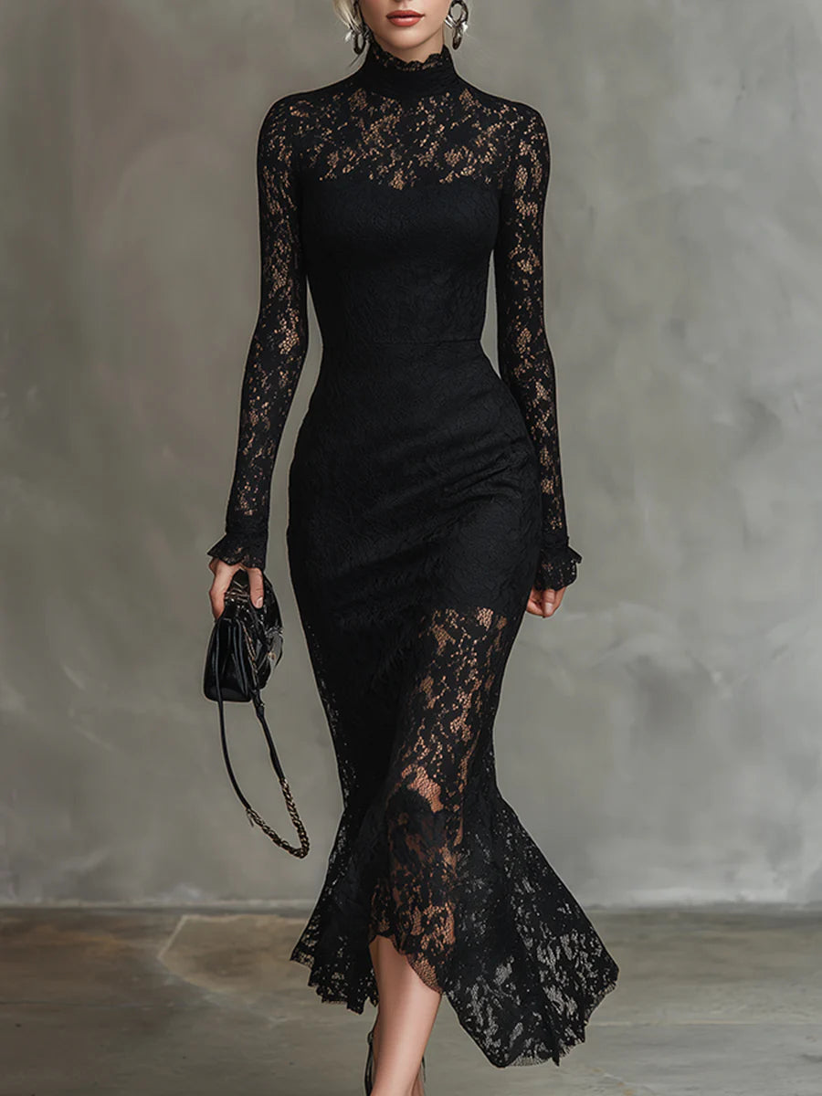Veronika | Vestido Maxi de Encaje Negro