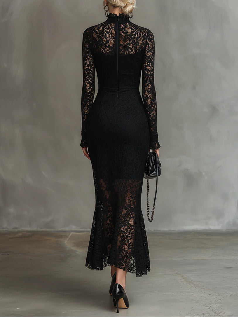 Veronika | Vestido Maxi de Encaje Negro