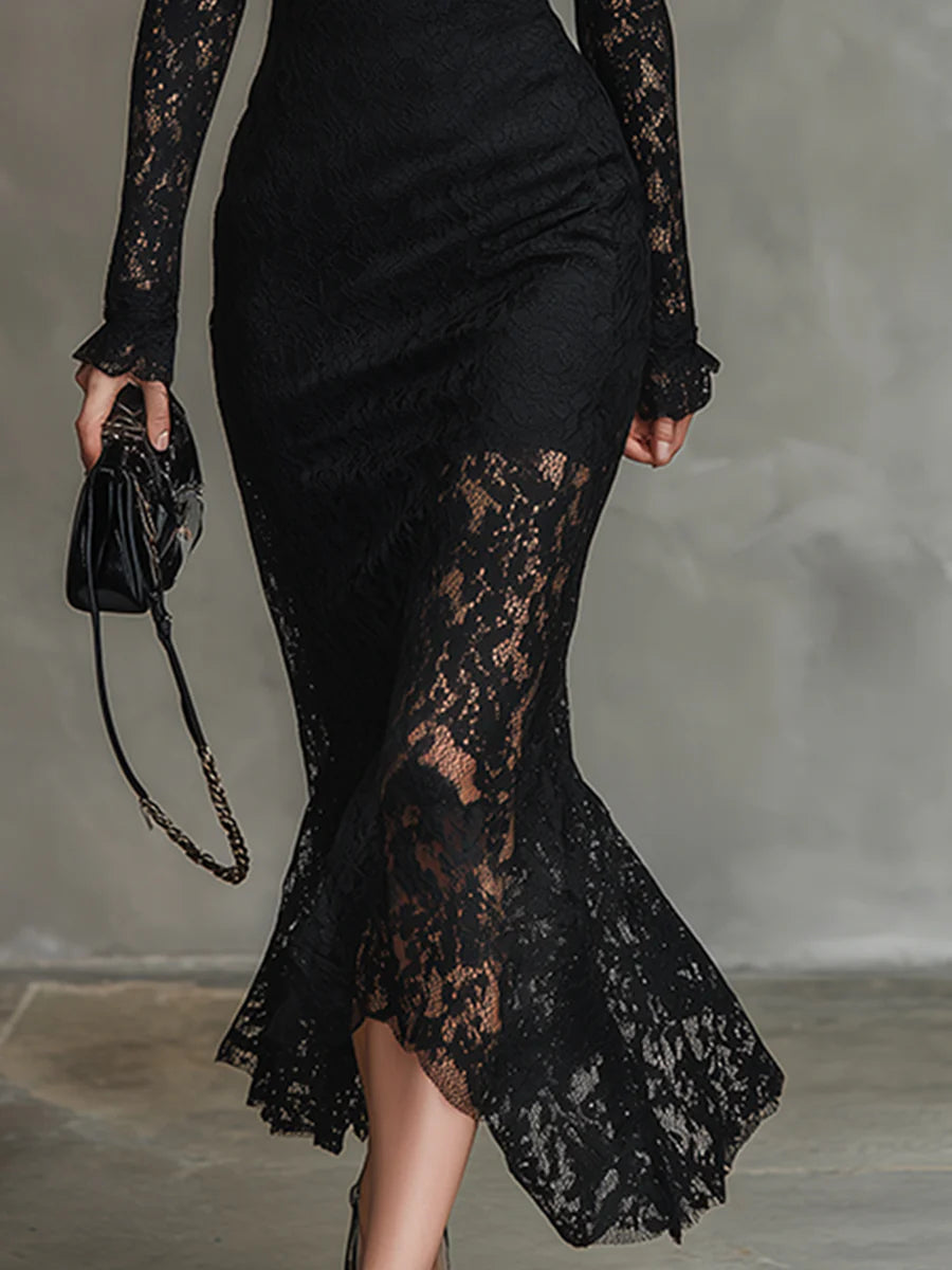 Veronika | Vestido Maxi de Encaje Negro