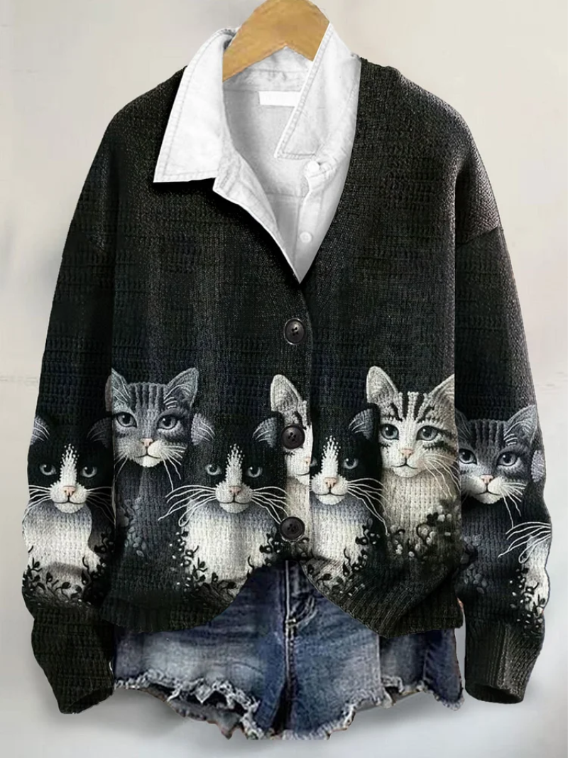Lien – Blusa de punto con estampado de gatos