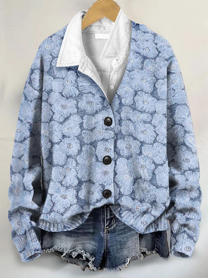Juna – Blusa de punto con flores de invierno