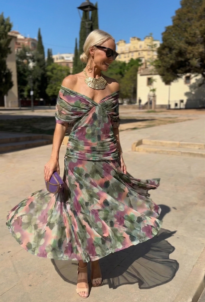 Alondra - Vestido Largo con Estampado Floral Fantasía y Escote en V para Mujer