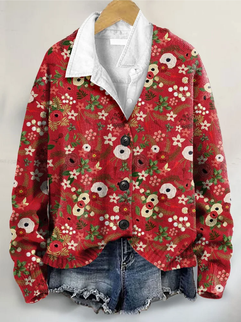 Noor – Blusa navideña con estampado de flores festivas