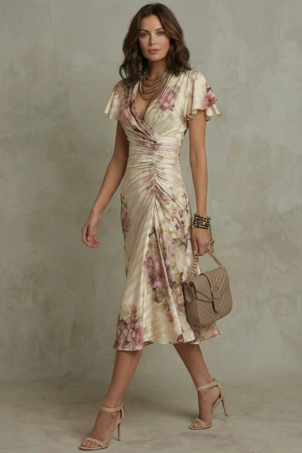 Rosavienne | Vestido midi Romántico vintage de satén para Mujer