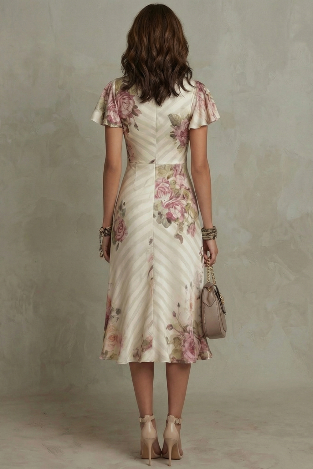 Rosavienne | Vestido midi Romántico vintage de satén para Mujer