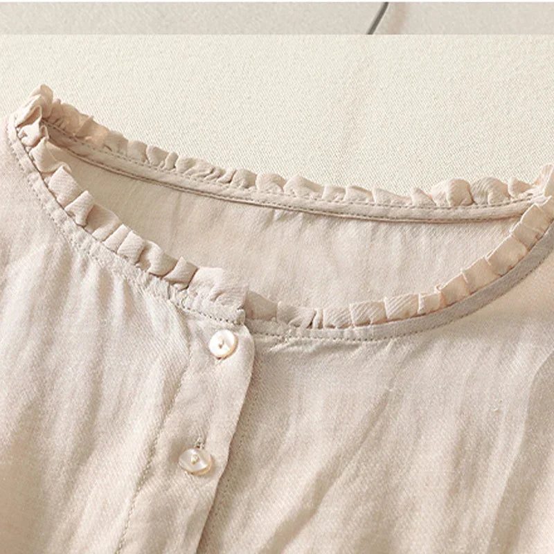 Ines - Blusa de Lino con Encaje para Mujer