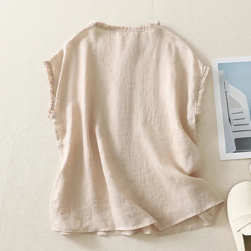 Ines - Blusa de Lino con Encaje para Mujer