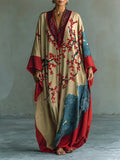 Zaki - Vestido Maxi con Impresión de Flor de Ciruela Roja Japonesa