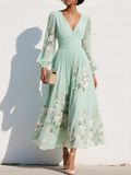 Menta - Vestido Maxi Plisado en Chiffon Verde Menta con Estampado Floral para Mujer