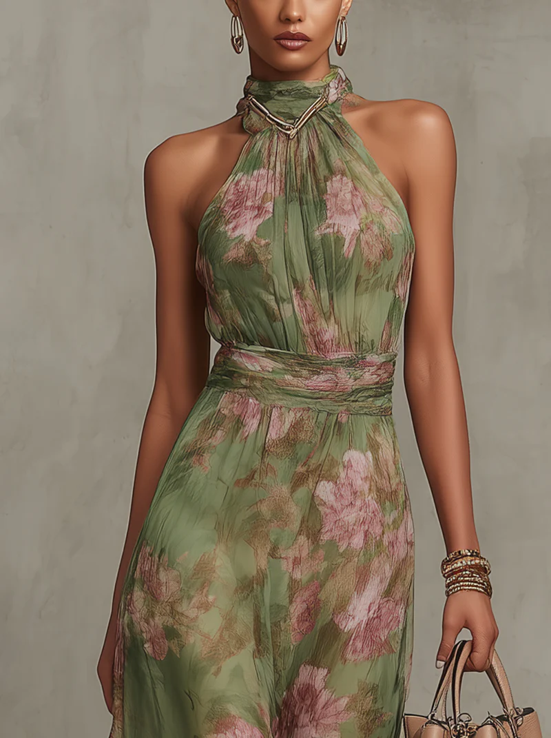 Alejandra | Vestido maxi floral verde para Mujer