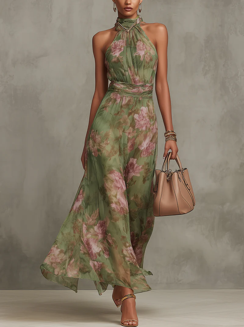 Alejandra | Vestido maxi floral verde para Mujer