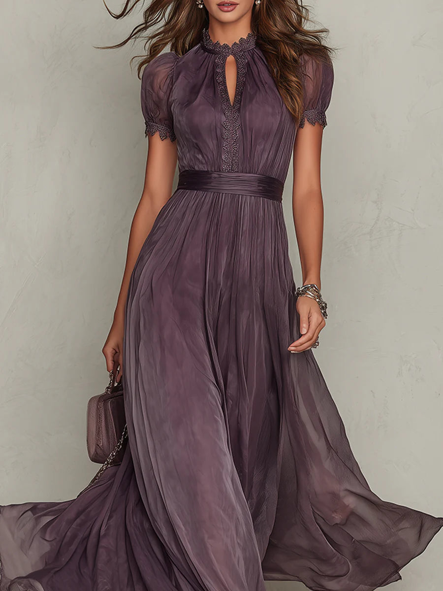 Flavia -  Vestido largo violeta con escote en forma de llave para Mujer