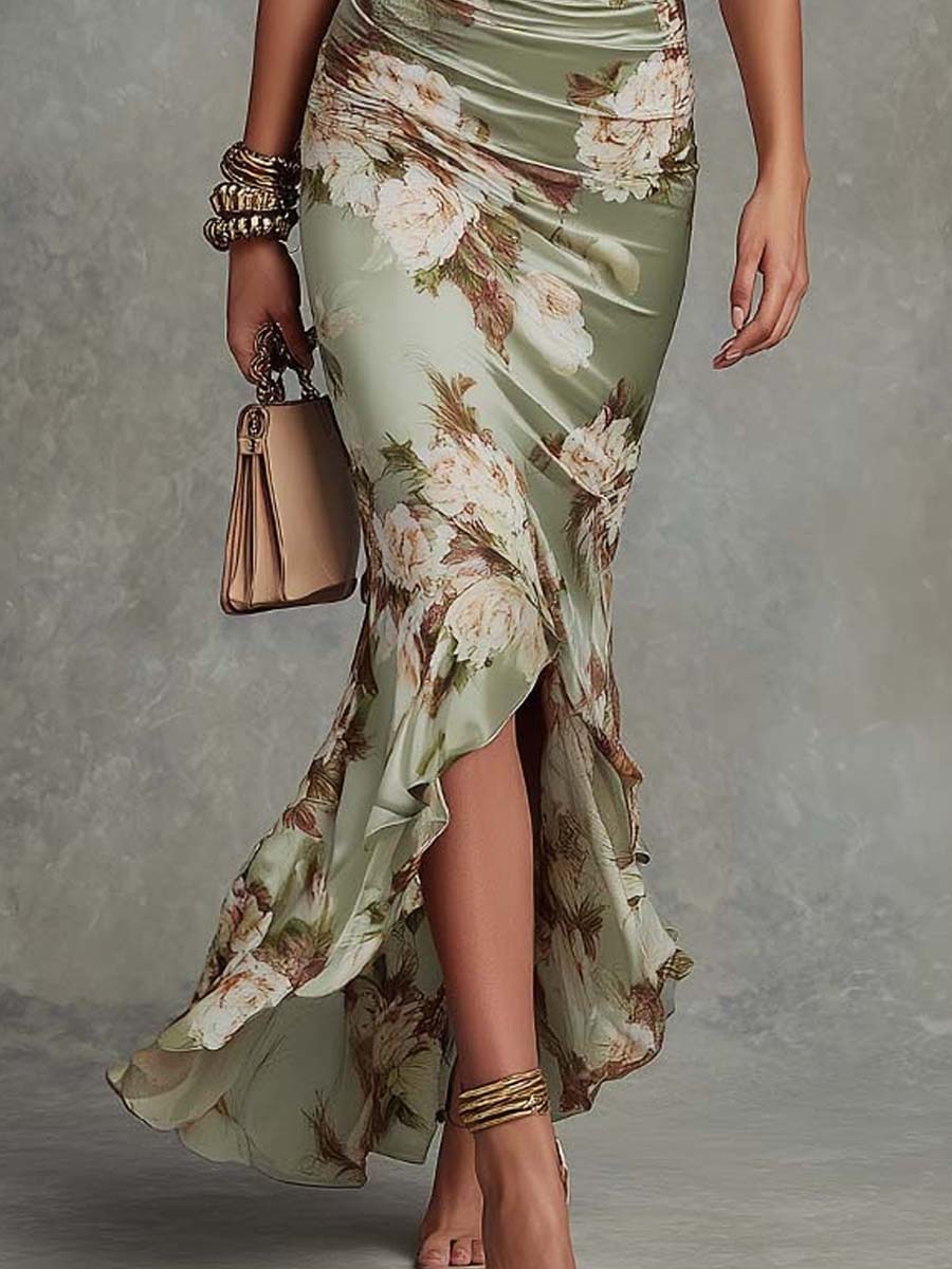 Anastasia | Vestido Largo de Satén con Estampado Floral para Mujer