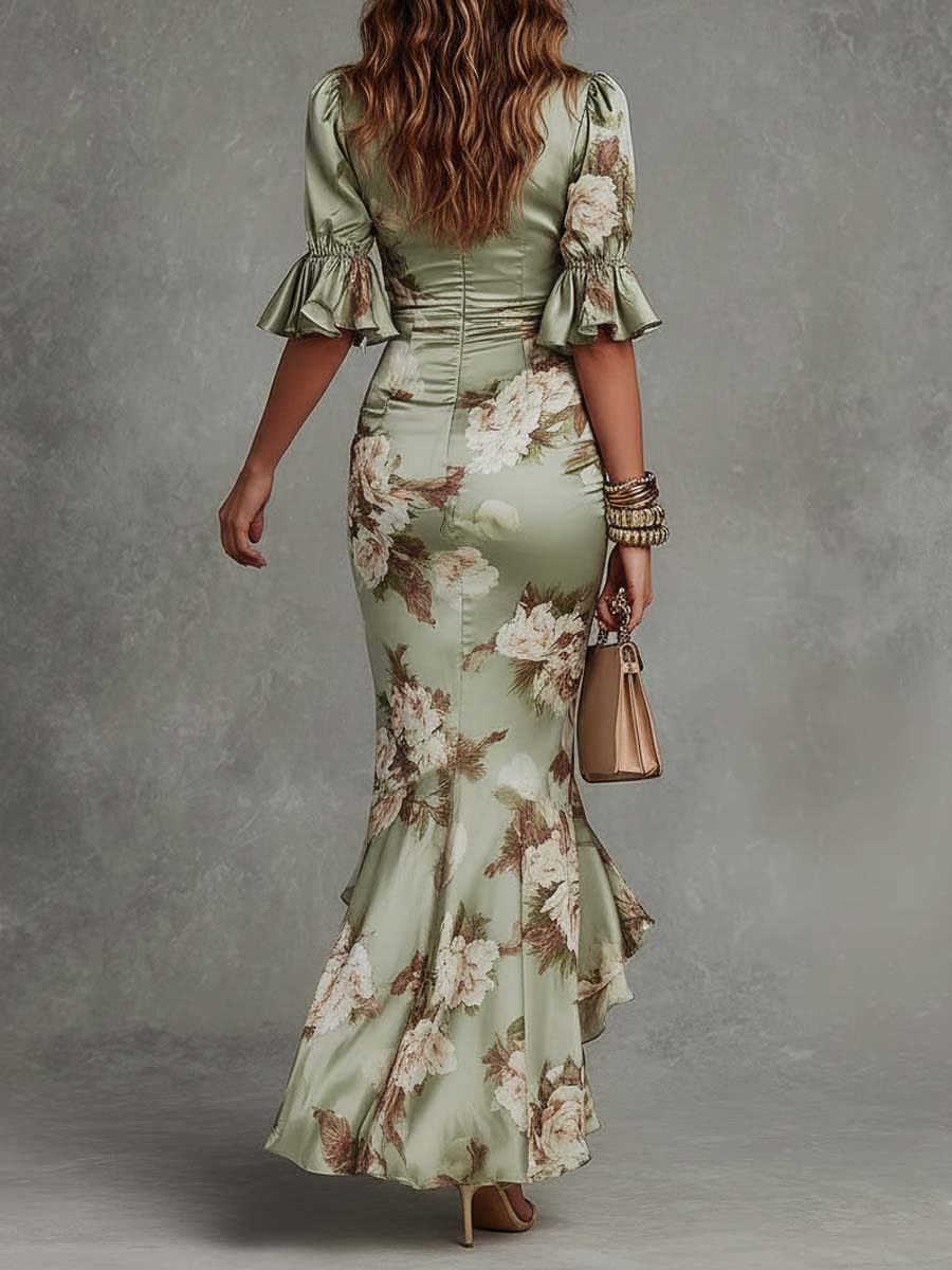 Anastasia | Vestido Largo de Satén con Estampado Floral para Mujer