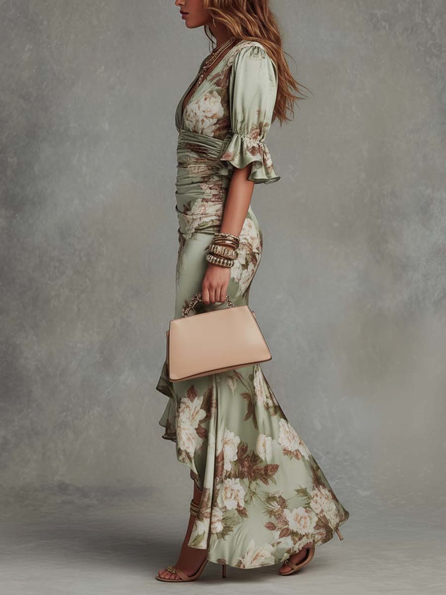Anastasia | Vestido Largo de Satén con Estampado Floral para Mujer