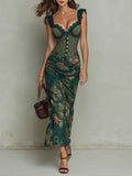 Ronda - Vestido Maxi de Estampado Floral a Rayas con Encaje Retro para Mujer