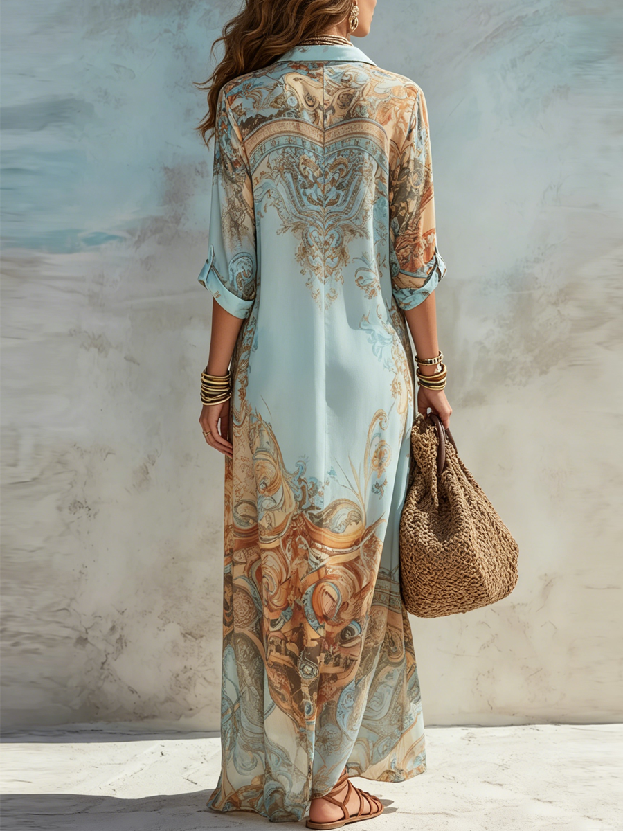Luisa | Vestido maxi chemisier mediterráneo para Mujer