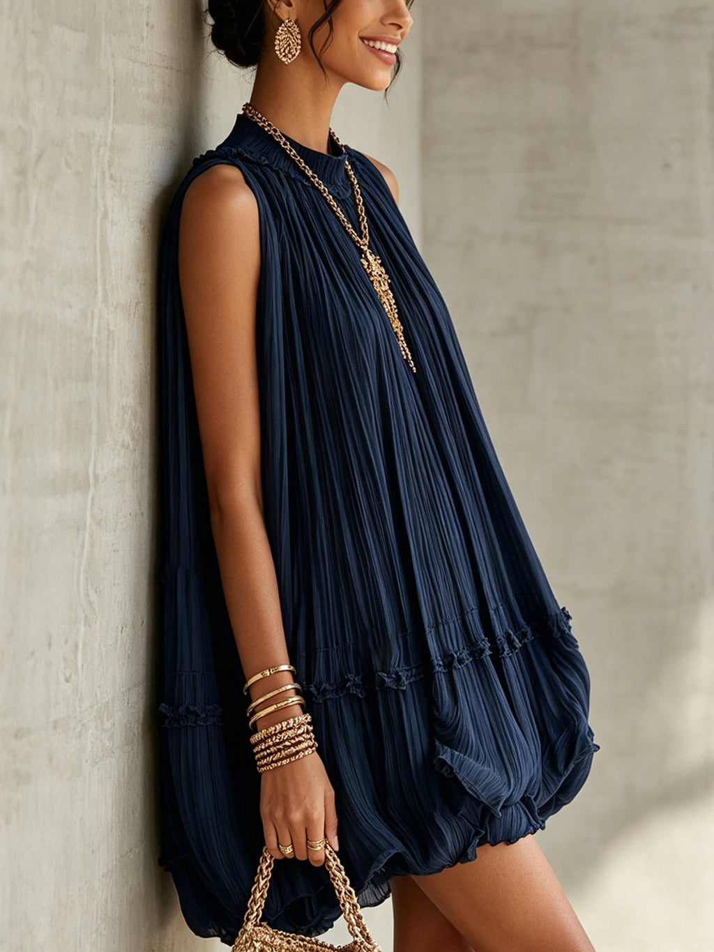 Camilla | Mini vestido de chiffon con cuello americano y falda globo para Mujer