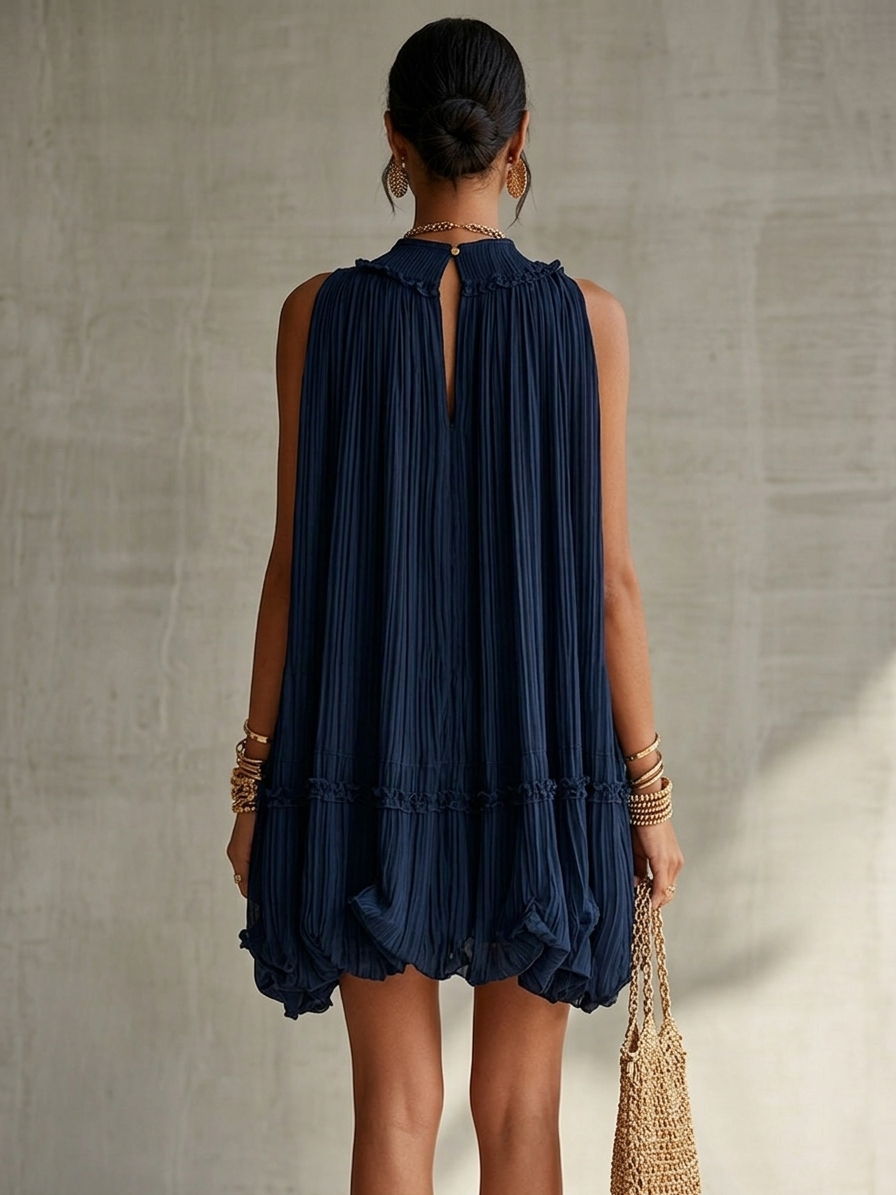 Camilla | Mini vestido de chiffon con cuello americano y falda globo para Mujer