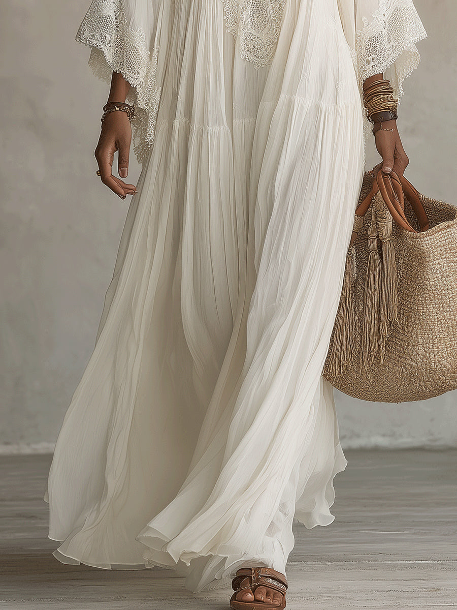 Indara | Vestido largo de blanco con escote en V para Mujer