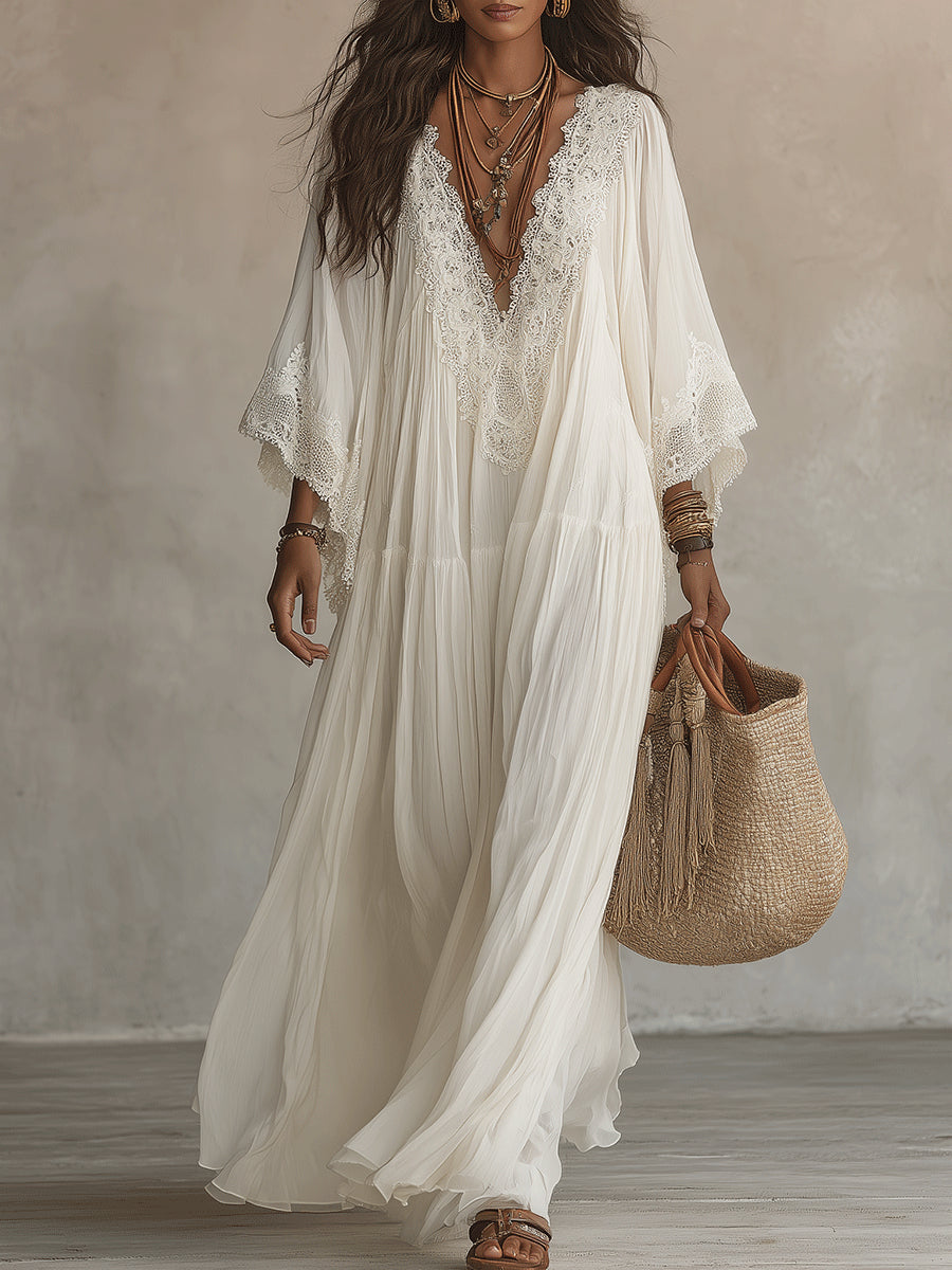 Indara | Vestido largo de blanco con escote en V para Mujer