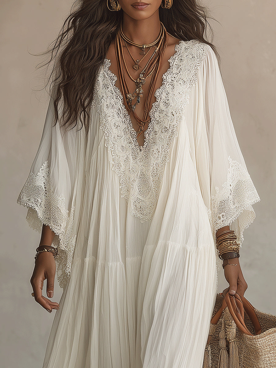Indara | Vestido largo de blanco con escote en V para Mujer