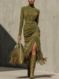 Oliva - Vestido de Mujer Verde  Sofisticación Texturizada con Silueta Cruzada Impecable