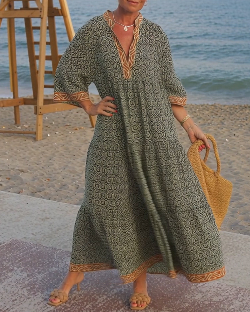 Luna · Vestido maxi de Mujer con estampado con escote en V