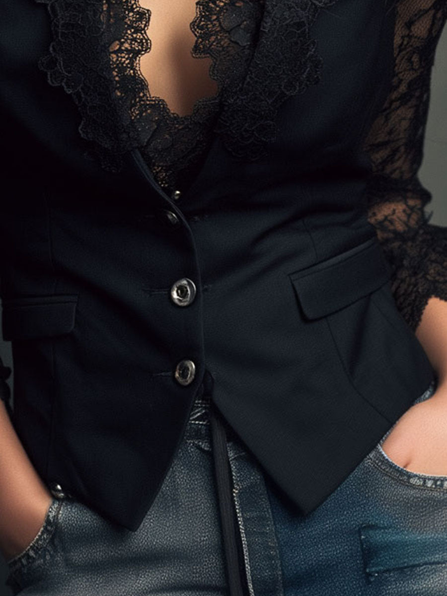 Claudia · Blazer de Mujer Negro con Encaje