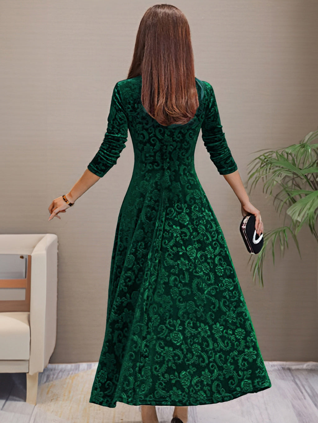 Denise | Elegante vestido de fiesta de terciopelo con escote en V