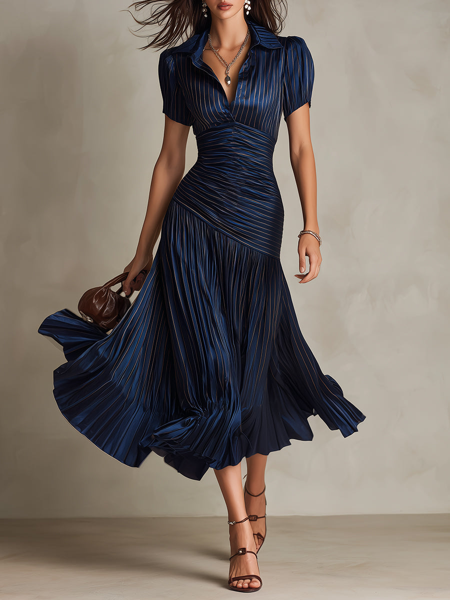 Adriana | Vestido midi satinado de rayas retro para Mujer