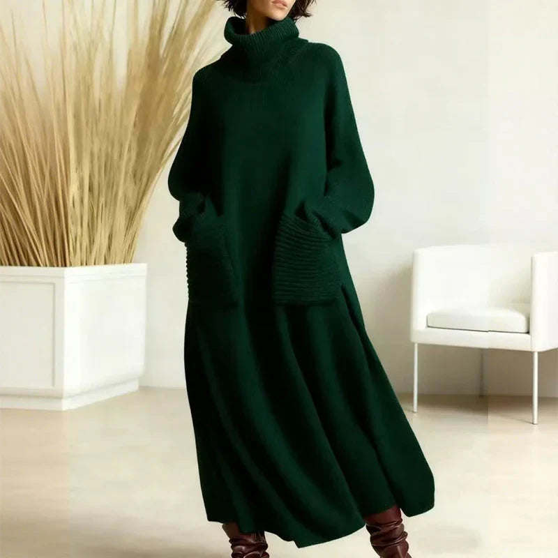 Irina | Vestido de punto con cuello alto, mangas largas y bolsillos