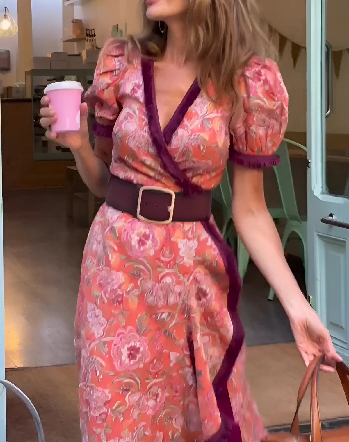 Armen - Elegante vestido largo rosa con mangas cortas