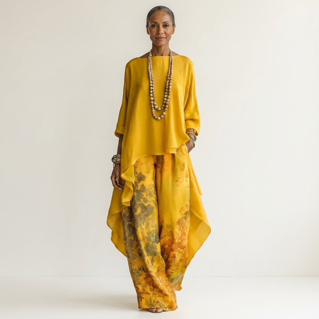 Cariola | Conjunto de Dos Piezas de Algodón-Seda con Túnica Asimétrica para Mujer