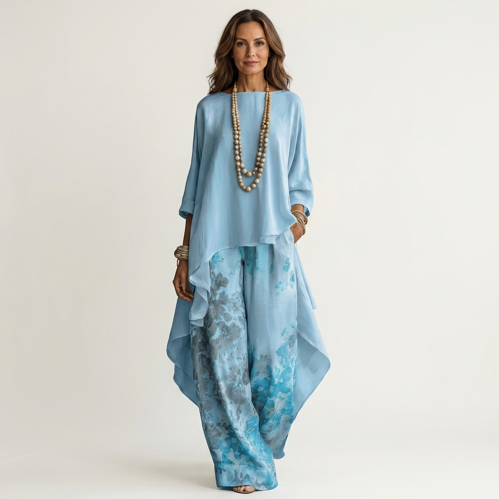 Cariola | Conjunto de Dos Piezas de Algodón-Seda con Túnica Asimétrica para Mujer