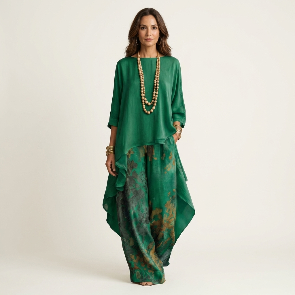 Cariola | Conjunto de Dos Piezas de Algodón-Seda con Túnica Asimétrica para Mujer