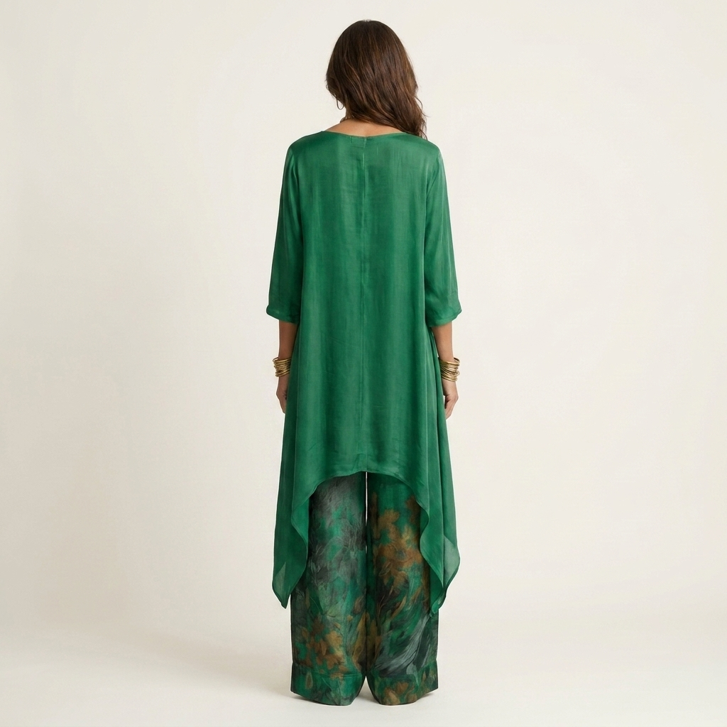 Cariola | Conjunto de Dos Piezas de Algodón-Seda con Túnica Asimétrica para Mujer