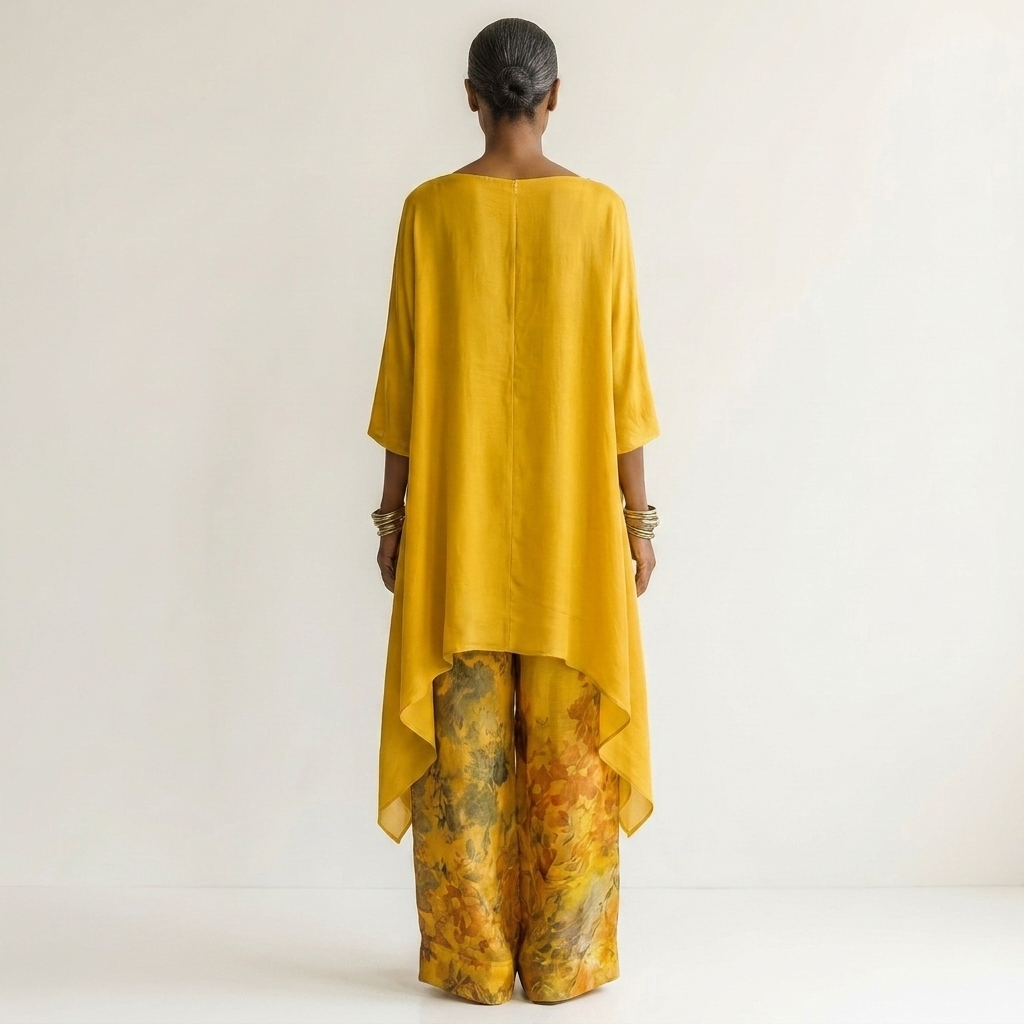 Cariola | Conjunto de Dos Piezas de Algodón-Seda con Túnica Asimétrica para Mujer