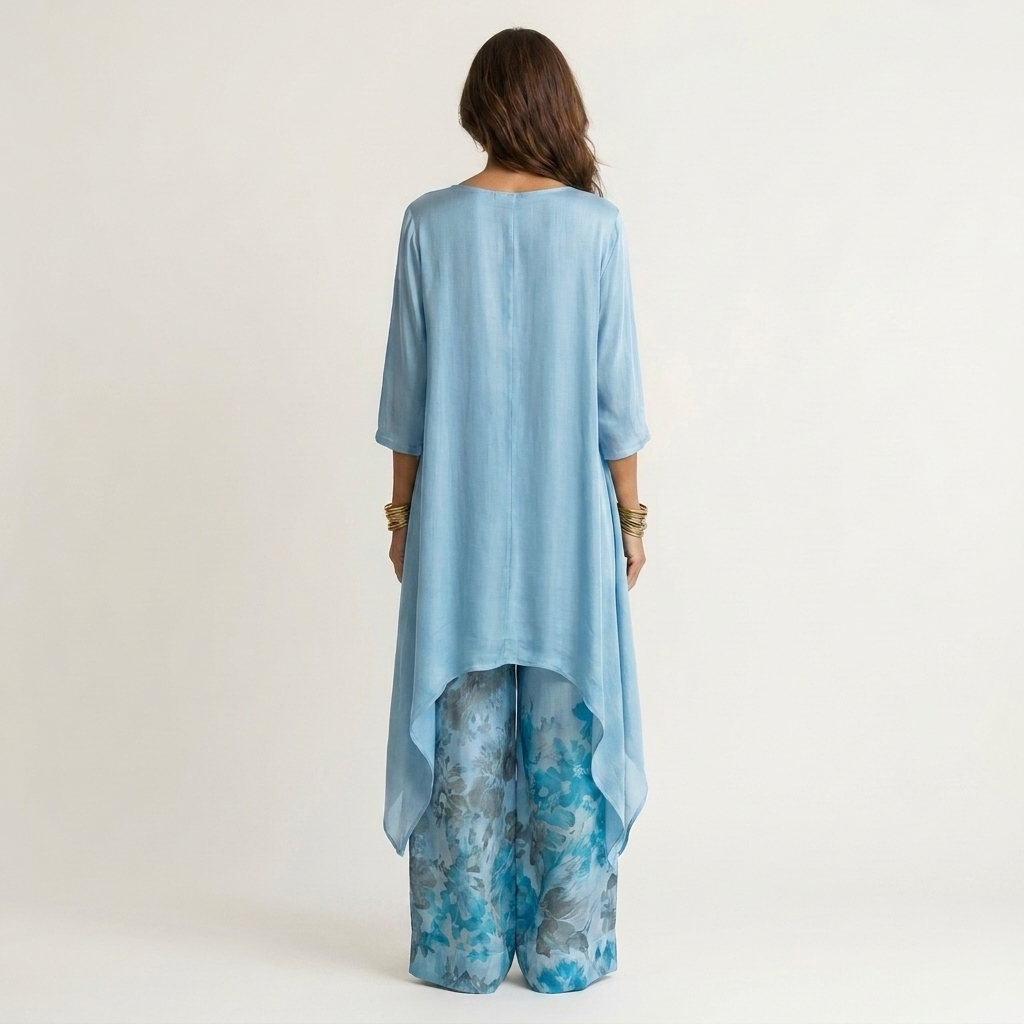 Cariola | Conjunto de Dos Piezas de Algodón-Seda con Túnica Asimétrica para Mujer