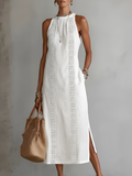 Jimena | Vestido midi de lino con cuello mao para Mujer