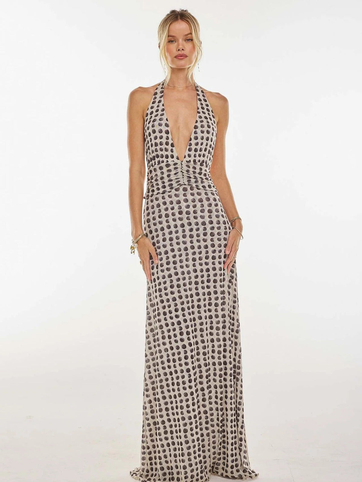 Camoni - Vestido Maxi de Diario con Lunares para Mujer