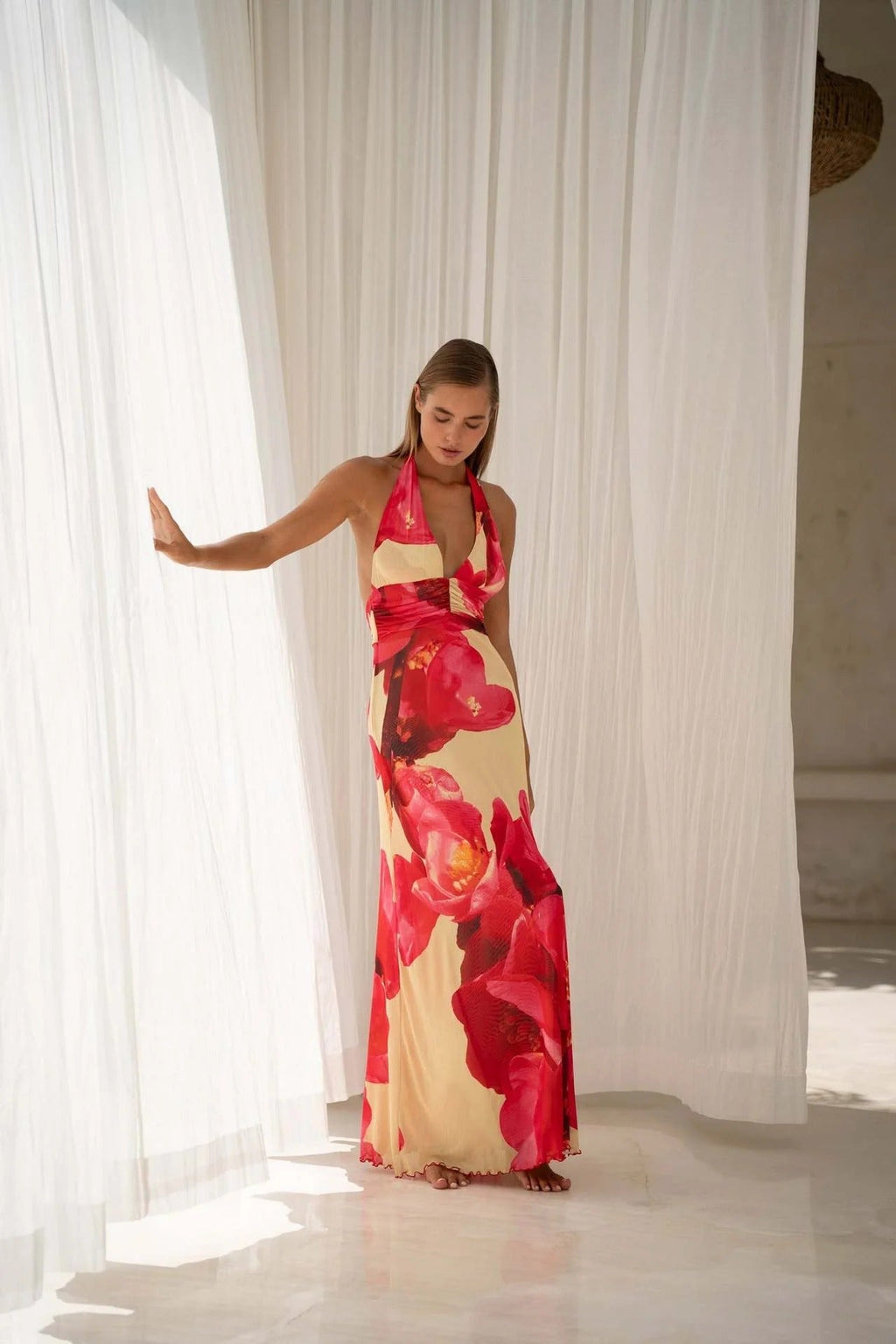 Camoni - Vestido Maxi de Diario con Lunares para Mujer
