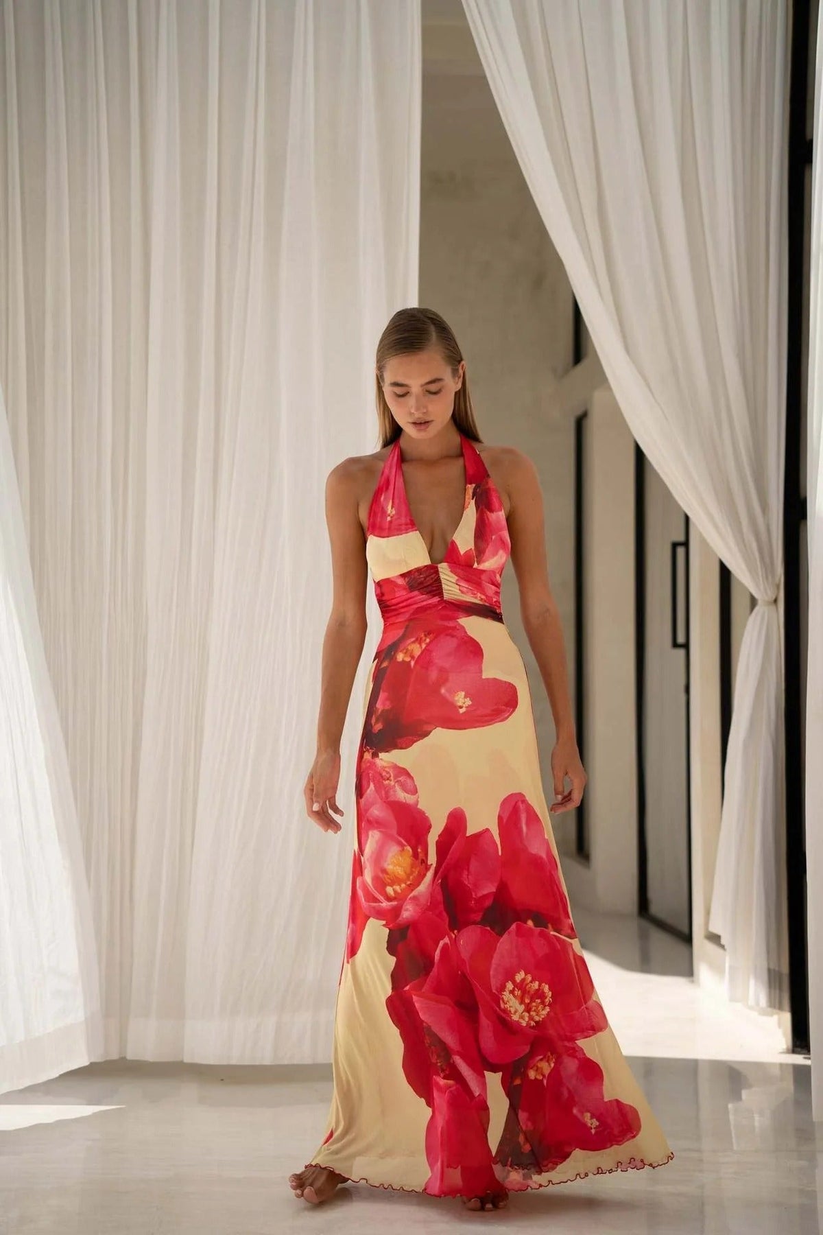 Camoni - Vestido Maxi de Diario con Lunares para Mujer
